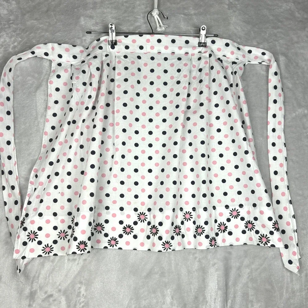 Polka Dot Apron White Pink Black Floral‎ Detail Vintage Style Cute